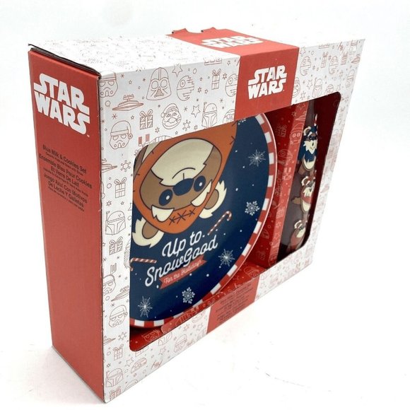 Disney Star Wars Ewok Blue Milk & Cookies Christmas Holiday Plate Bottle Set NEW - Picture 6 of 9